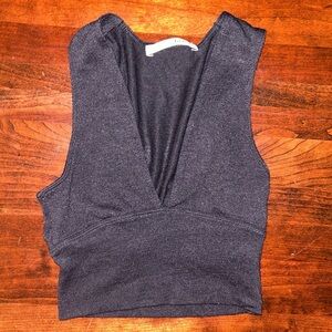 Aritzia Wilfred Free Black Plunge V Neck Cropped Tank Top